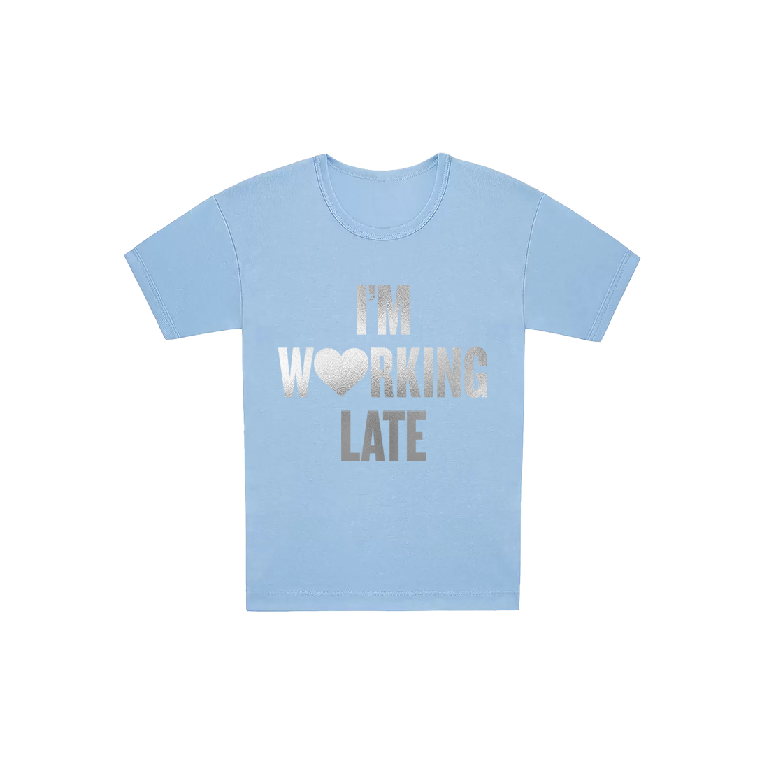 I'm working late blue baby t-shirt front